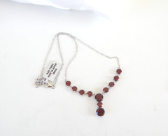 Sterling Silver 925 Natural Garnet Drop V Tennis Necklace