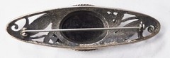 Silver Plated Oval Onyx Filigree Floral Propeller Brooch Pin 68mm x 21mm