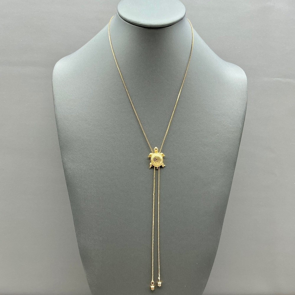 Vintage Avon Necklace Womens Gold Tone Turtle Pendant Adjustable Slide Bolo 24″
