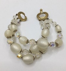 Vintage Marvella 3 Strand Varied Crystal Pearl & Beads Bracelet
