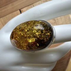 VTG Baltic Amber Statement Ring Size 8.5 Oval Large Chunky 925 Sterling 13.6g
