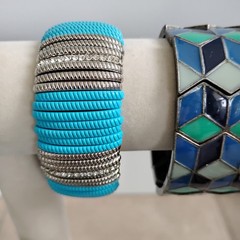 Vtg Lot Of 20 Turquoise Teal Blue Bracelets Cloisonne Metal Beaded Copper Bangle