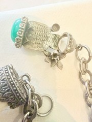 Vintage Silver Tone Charm Bracelet Faux Jade Tusk Boho Missing Stone Repair