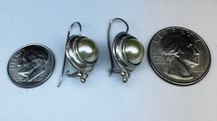 Estate 925 Sterling Silver Pearl Drop Earrings Vintage Modern Artisan Jewelry AA
