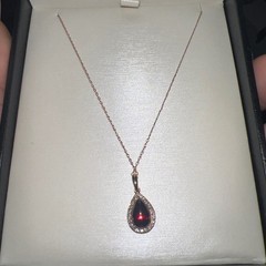 Vintage Garnet Stone, 14K Rose Gold 17 inch Delicate Chain