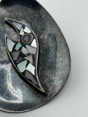 Vintage Israel 935 Sterling Silver Inlaid Mother of Pearl Inlay Brooch