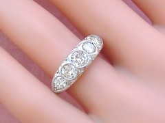 ANTIQUE ART DECO 1.35 ctw OLD DIAMOND PLATINUM 5-STONE COCKTAIL RING 1930 sz 5.5