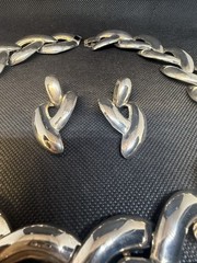VTG Set Necklace/ earrings 1980s neck flush Large chain metal silver Tone