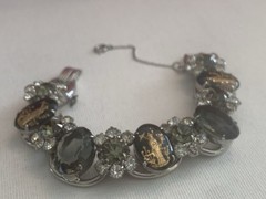 Vtg. D & E Rare Juliana 5 Link 7” Bracelet Silver Tone Black/ Green/ Gold BinM
