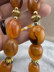 Vintage Beaded Necklace Acrylic Brown Orange Gold Tone 30″