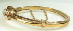 Antique Art Deco Colombian Emerald Diamond Bangle Bracelet 17K Rose Gold 6.25IC