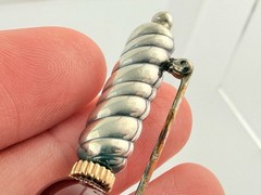 Vintage NR Signed Sterling Silver and 14kt Gold Carnelian Bead Bar Brooch Pin