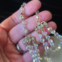 Vintage AB Czech Glass Beads 3 Strands Choker Necklace 17″ L