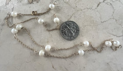 Vintage 14K Yellow Gold & Genuine Pearl Station Necklace 17 1/2″ Long
