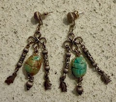 Ends 6/30 Vintage Carved Scarab 2 inch Dangle Silver Earrings