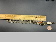 Vintage 12k Gold Filled Pocket Watch Chain FOB, Dog Clip, + RED BRANCH CORAL