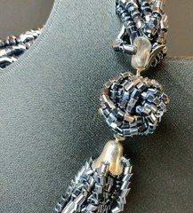 Black Czech Glass 12 Strand 1950’s Necklace Statement Push In Clasp VTG 15″