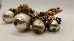 1940’s Signed Miriam Haskell Faux & Seed Pearl Dangle Clip On Earrings