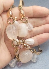 1946 Signed Light Rose Plastic And Glass Necklace 17in.