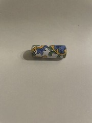 Vintage Italian Ceramic long floral bead white/green/blue/yellow