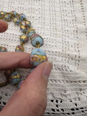 Vintage Murano Venetian Sky Blue Wedding Cake Fiorato Gold Foil Necklace 19”