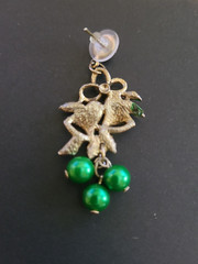 Vtg Christmas Bells Pierced post Earrings Dangle Balls Red Green Grannycore