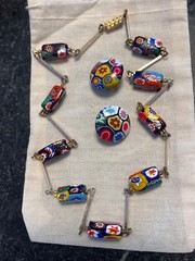 Rare Vtg Colorful Murano Millefiori Rectangular 5/8″ Bead Necklace Almost 23″L