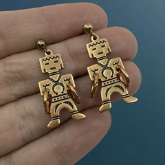 Vintage SIGNED Wheeler WM Co▪️ COPPER Native Kachina Doll Hoop Dancer EARRINGS