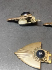 Vintage Art Deco Brass Toned & Black Pendant Statement Jewelry