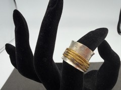 5.50g Vintage Sterling Silver 925 Wide Band Ring Gold Tone Design Size 6 M