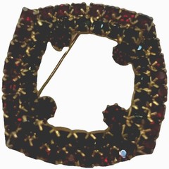 Julliana Brooch Red annd Green Stones Square 2 Layer Vintage
