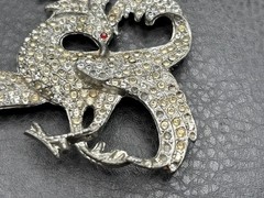 HUGE POT METAL Art Deco Phoenix Gryphon Bird Brooch Silver Tone Rhinestones READ