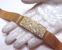 Retro Brilliant Pave Crystals Golden Mesh Band Bracelet SS LN S48