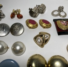 Vtg Lot of 54 Gold Tone Clip On & Screw Back Earrings Bergere Monet Trifari Etc