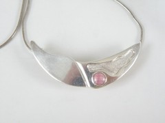 Vintage Sterling Silver 925 Artisan Modernist Rhodochrosite Slide Necklace