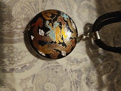 Vintage Double Sided Dragon Design Cloisonne Pendant Necklace 16.5″ Long