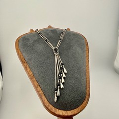 Vintage 925 Sterling Silver & Onyx Southwestern Lariat Necklace Liquid Silver
