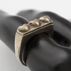 Vintage Sterling Silver Triple Heart Ring Size 7 Bar Signet Style
