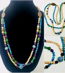 VTG 30″ Bohemian Artisan NECKLACE Stone & Glass Beaded Double-Strand 1980s