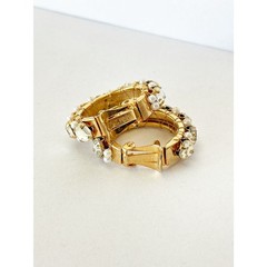 Vintage Rhinestone Hoop Earrings Gold Tone Clip-On Glamorous Retro