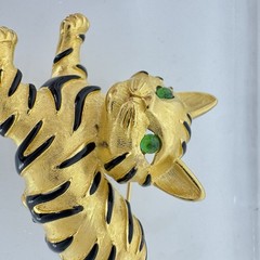 VTG Trifari Tiger Cub Ark Series Brooch Pin 1966 Green Eyed Kitten Cat Gold Tone