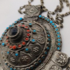 Vintage Tribal Boho Statement Necklace with Beads and Charms