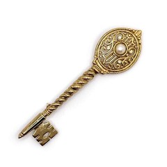 Vintage Key Bar Pin Gold Tone Faux Stones Skirt Kilt Collar Pin Costume JJ