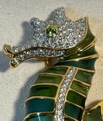VTG KJL Gold Tone Plique- A – Jour Seahorse Brooch