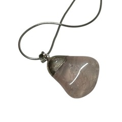 Vintage Sterling Silver Rose / Smoky Quartz Tumbled Stone Pendant Necklace .925