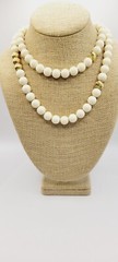 Monet Necklace Cream and Gold tone Long Large beaded Vintage 36 in