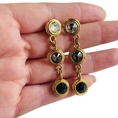 Regal Earrings VTG Crystal Rhinestone Tiered Elegant Gold Jeweled pierced Dangle
