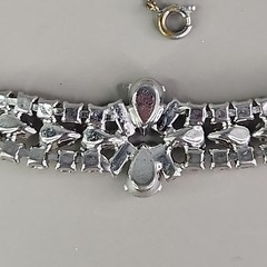 Vintage Rhinestone Bracelet Blue Clear Tapered Silver Tone Safety Chain 6.5″