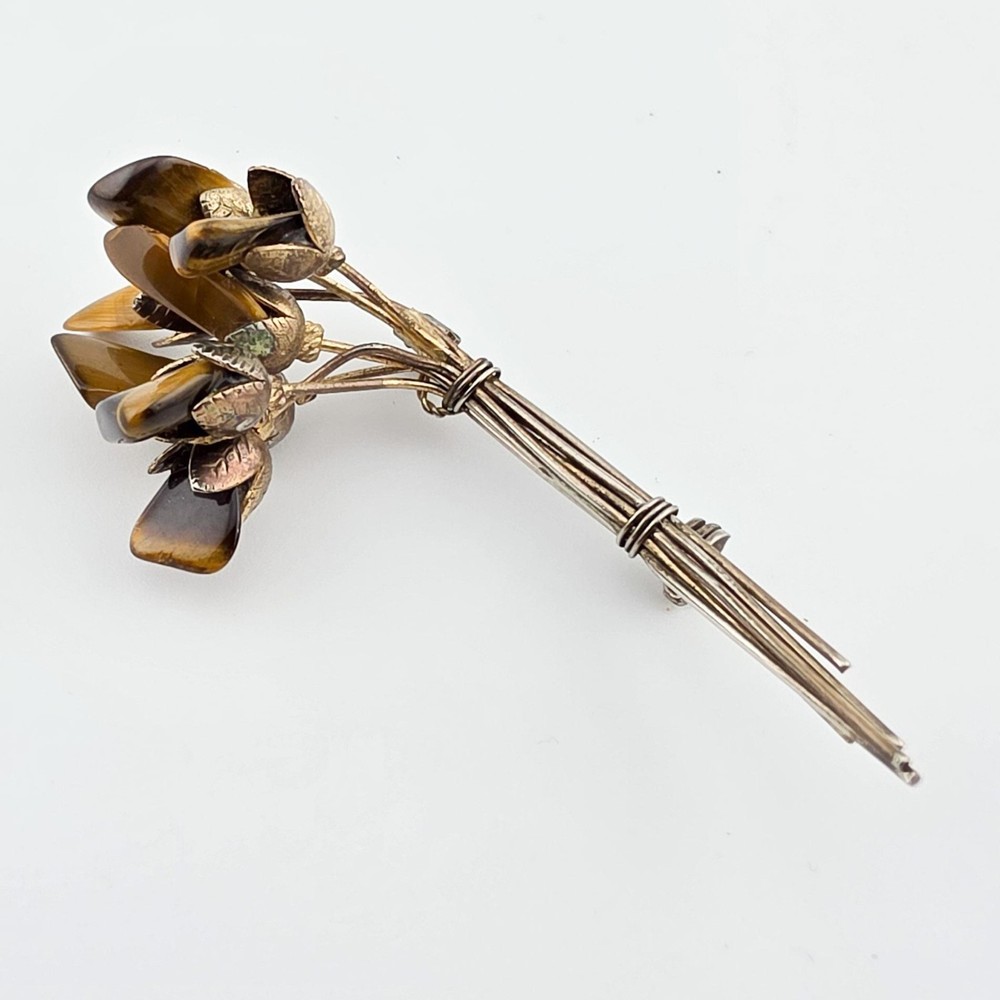 Vintage Tiger’s Eye Polished Chips Bouquet Pin