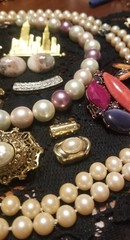 Vintage Jewelry Lot, Pearl Necklaces, Brooches, Slides, Ring, Earrings, 20 Items